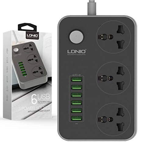 LDNIO Extension Board -3 Socket 6 Usb Port